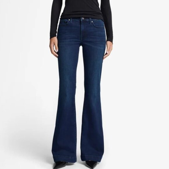 7 For All Mankind Dojo Wide Leg Trouser Jeans Size 30 Blue Black Santiago Wash - Picture 1 of 9